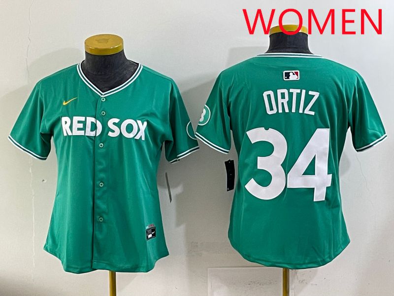 Women 2025 Boston Red Sox #34 Ortiz Dark Green Joint Name Nike MLB Jersey style 1->women mlb jersey->Women Jersey